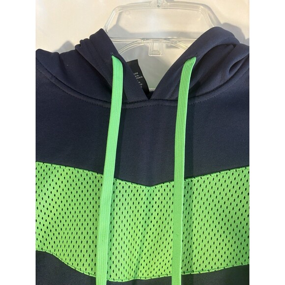 Reebok Small NWT Play Warm Pocketed Hoodie Navy W/green Performance Fleece - Picture 2 of 8